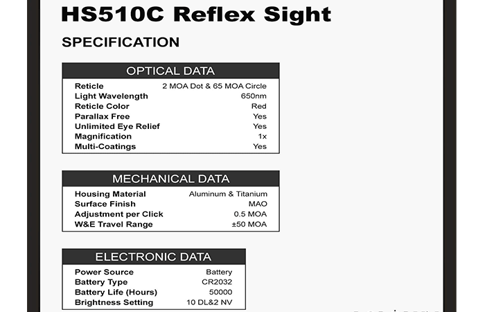 Key Features of the Hs510c 2 Moa Do Open Reflex Circle Dot Red Dot Sight