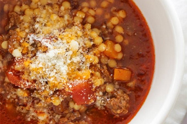 Beef,Tomato and Acini di pepe Soup