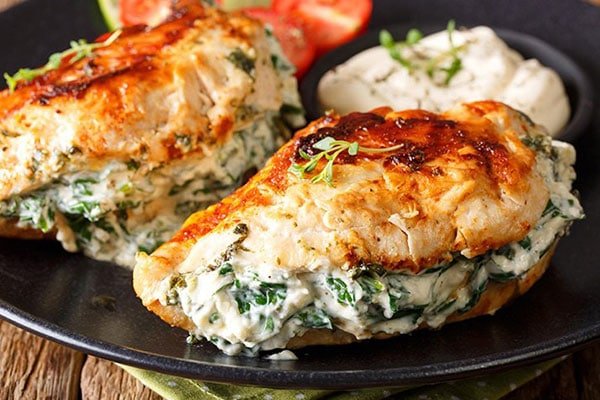 Pan Fried Spinach & Cream Cheese Stuffed Chicken Breasts