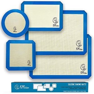 silicone baking mats set of 5-2 half sheets mats + 1 quarter sheet liner + 1 round & 1 square cake pan mat