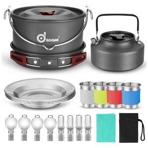 odoland 22pcs camping cookware set