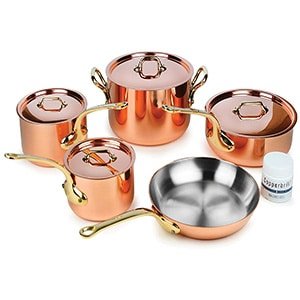 mauviel m'heritage 9piece copper cookware set with bronze handles